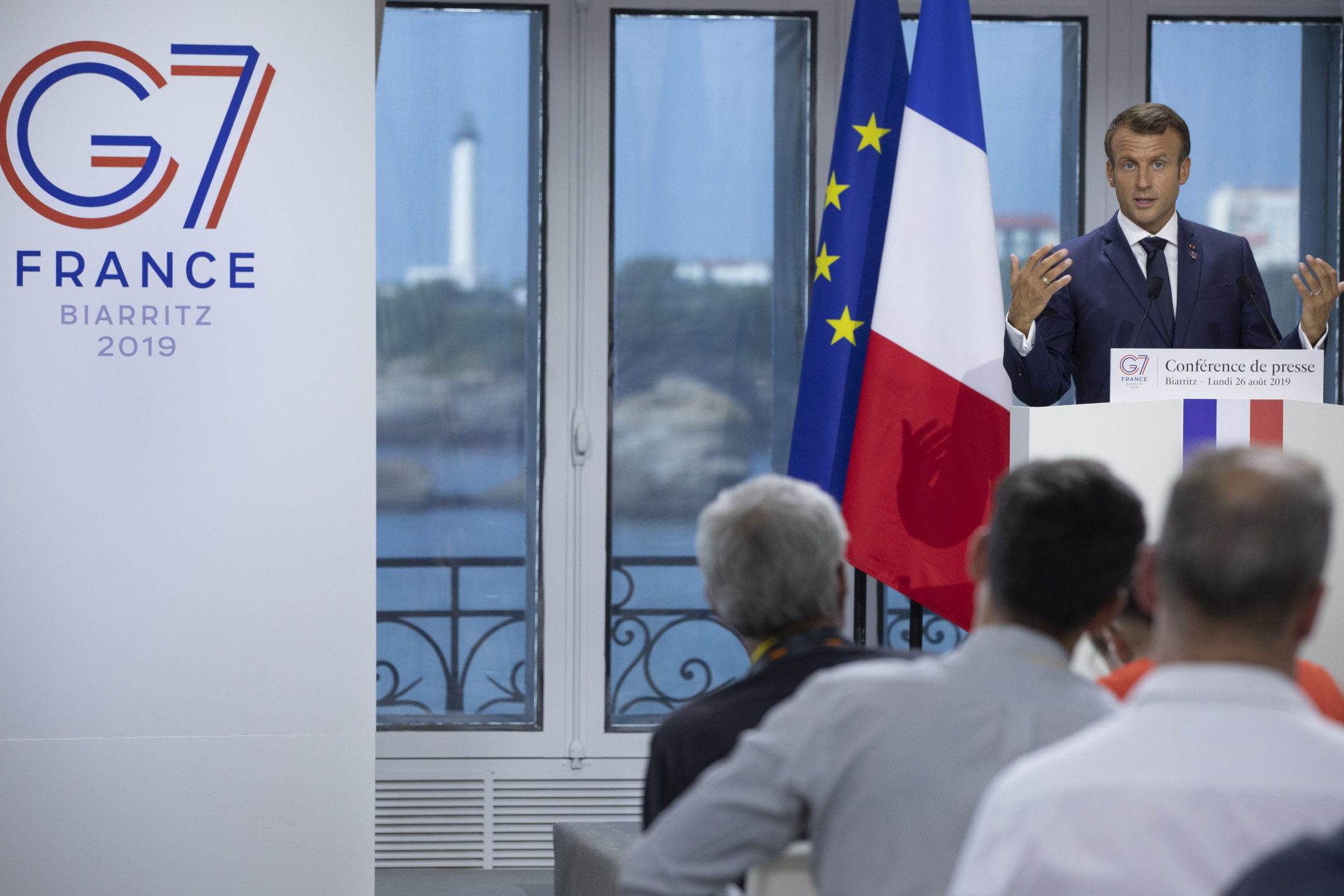 Illustration: Conférence de presse finale du Président de la République à l’issue du sommet du G7 à  Biarritz