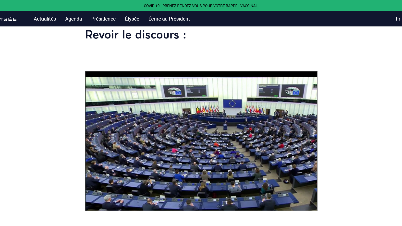 Illustration: Discours du Président de la République française devant le Parlement Européen  19/01/2022