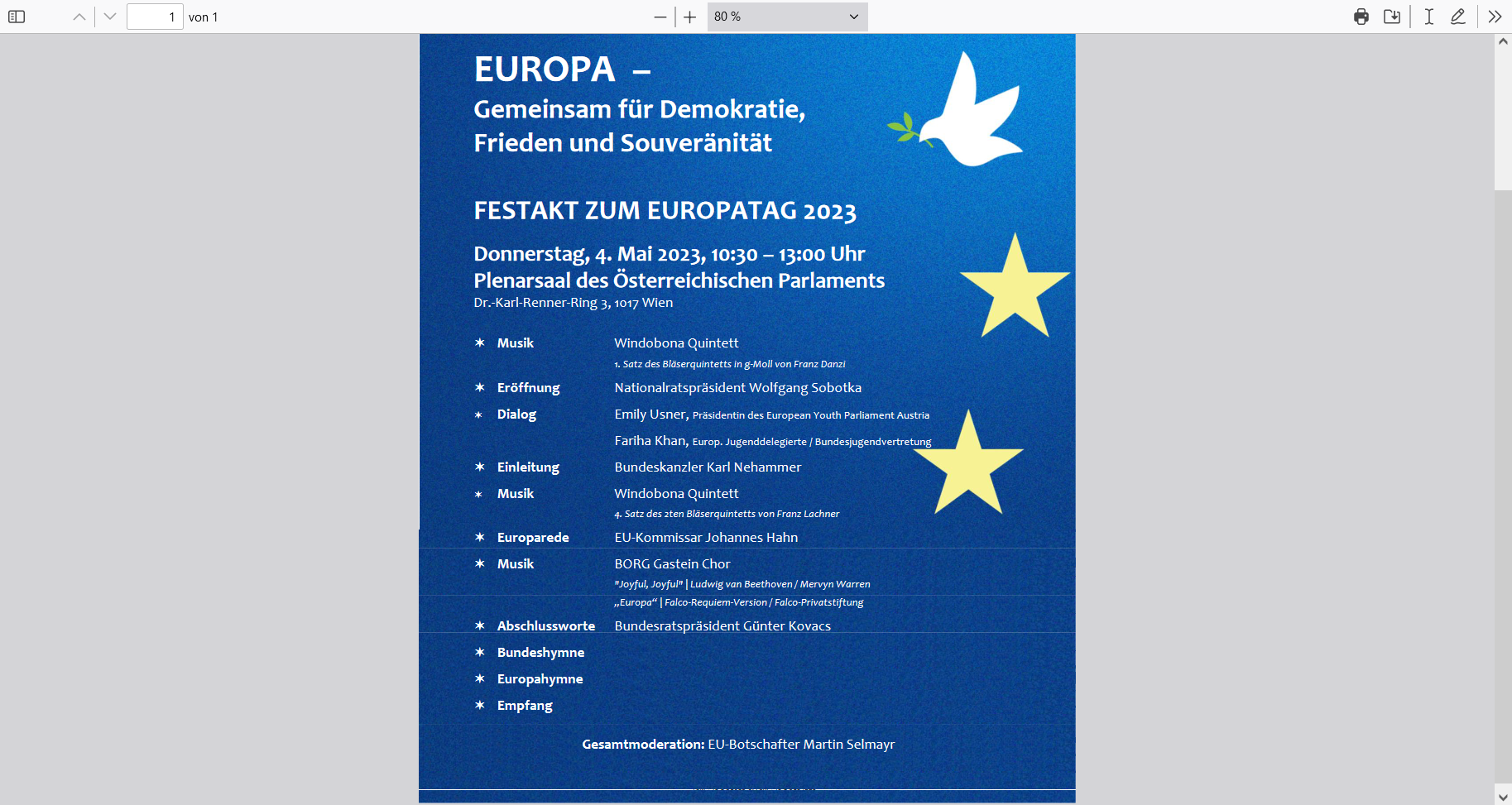 Illustration: Europaveranstaltung im Parlament in Wien:  Gemeinsam für Demokratie, Frieden und Souveränität