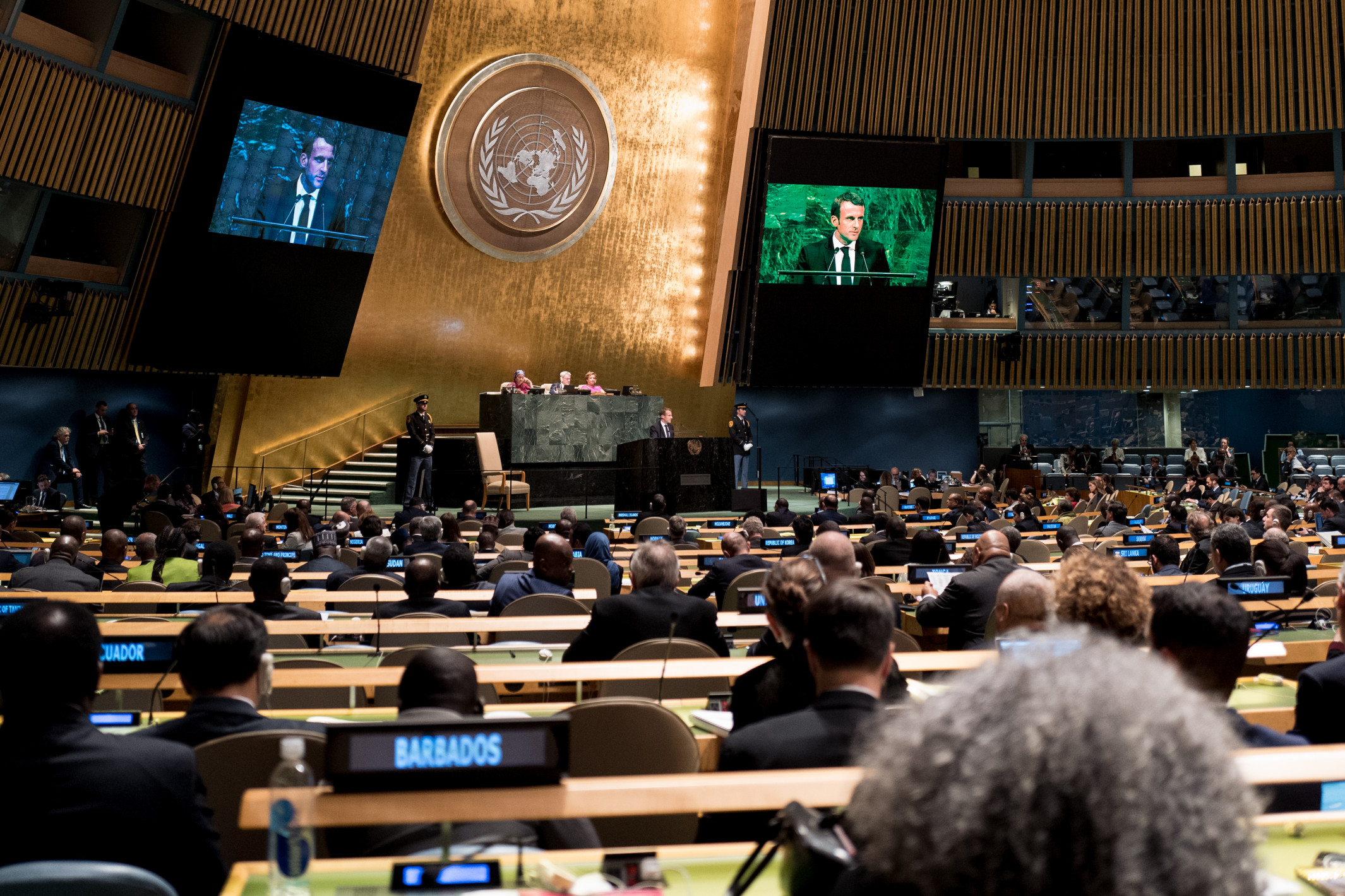 Illustration: Discours du Président Emmanuel Macron en séance d’ouverture du Sommet de l’Organisation des Nations Unies sur le climat  23/09/2019